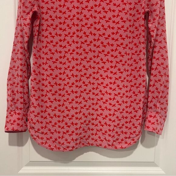 Fossil Vintage Women's 100% Silk Button Up Shirt Pink/Red Bird Print Sz. XS - Picture 10 of 10